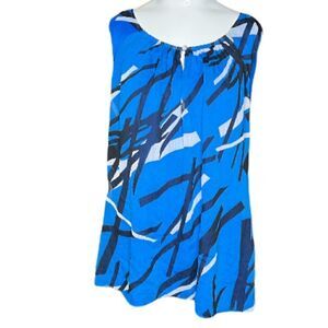 New York & Co Large bright blue abstract sheer overlay top